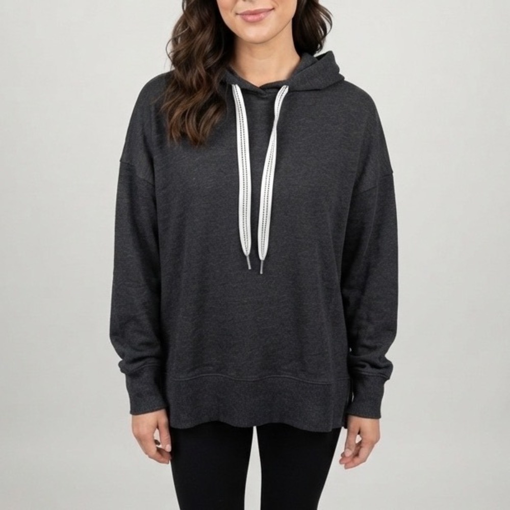 Aerie Charcoal Gray Oversized Fleece Hoodie Sweatshirt Side Slit Gray XS